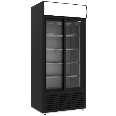 Vitrine ventilée positive, 783 litres, 2 portes coulissantes, avec caisson lumineux, NOIRE WR-80AC-SB